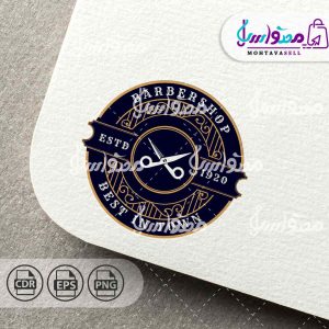 طرح کلاسیک لوگو شانه و قیچی آرایشگاه مردانه