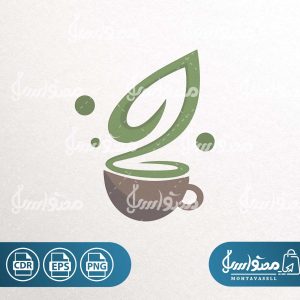 وکتور فنجان قهوه و برگ سبز فروشگاه قهوه